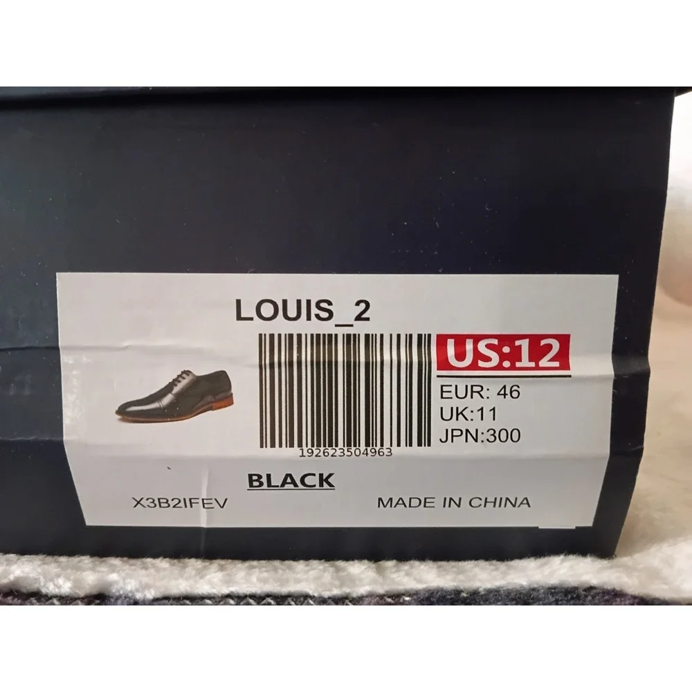 Bruno Marc Louis_2 Men's Black Cap Toe Oxford Dress Shoes Size 12 Formal Lace-Up